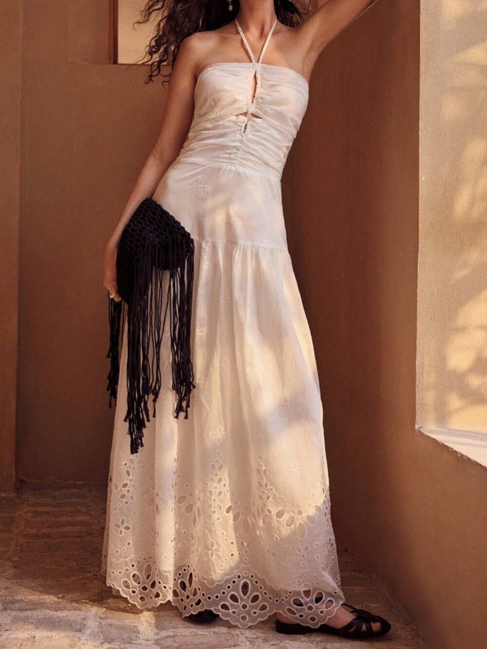 Beige Boho Women's Embroidered A-Line Dress - Picture 5 of 7